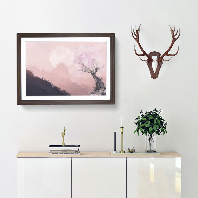 The Pink Cherry Blossom Tree in Abstract - Picture Frame Painting Print, 27cm H x 36cm W x 2cm D, Walnut Framed
