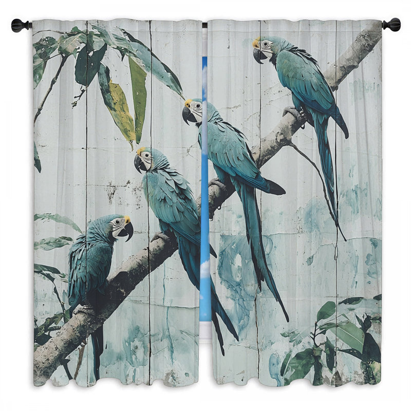 Parrots Window Curtains  Animal Tropical Drapes - 2 Panels, 20" W x 82" L