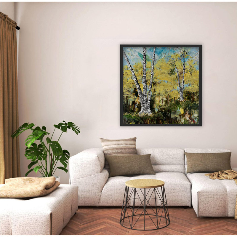 "Rustic Birch", art mural sur toile, Cadre flottant noir, H 30 po x l 30 po