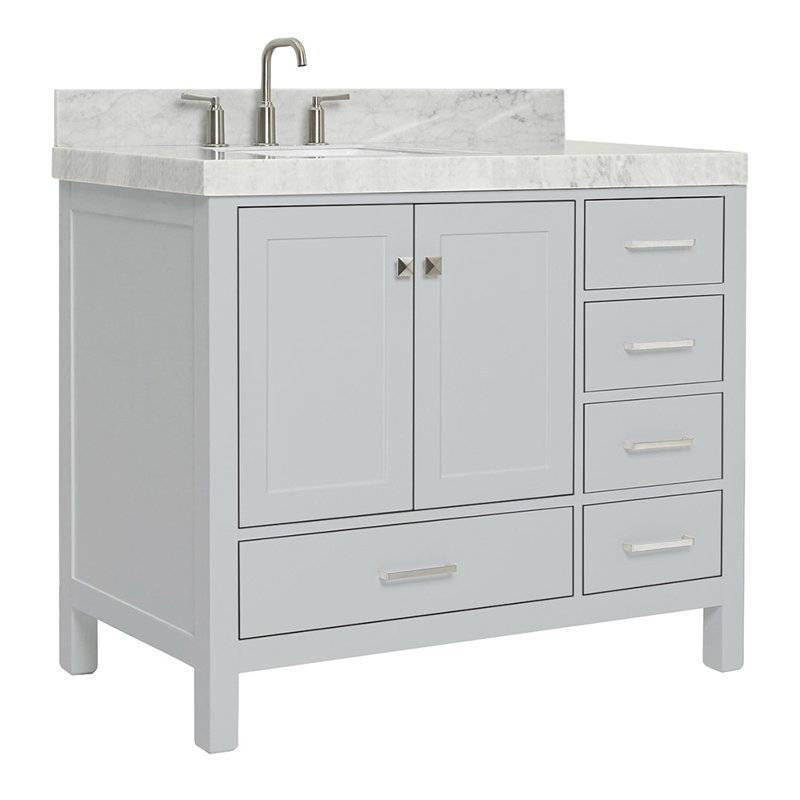 Meuble-lavabo simple 42 po avec comptoir Cambridge, Gauche, Forme rectangulaire, Gris / Nickel brossé