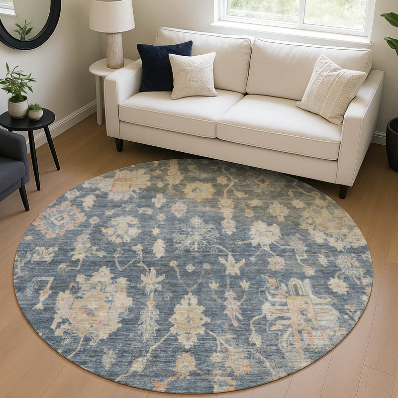 Machine Washable Indoor/Outdoor Wagenen ACN2355 Traditional Rug, Round 8'