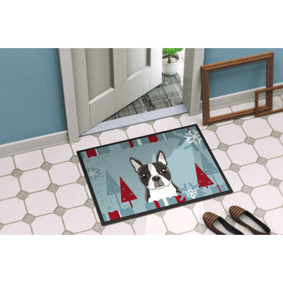 Tapis pour porte d’extérieur antidérapant terrier de boston winter