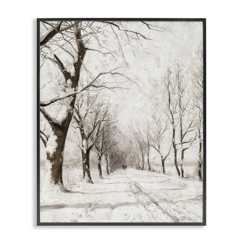 «Snowy Winter Lane», art de la giclée encadrée par lettré et doublé, Giclée encadrée noir minuit, H 14 po x l 11 po