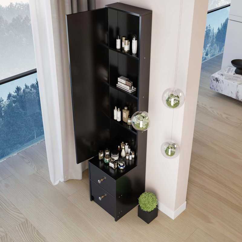 Full Body Mirror Storage Cabinet, Black