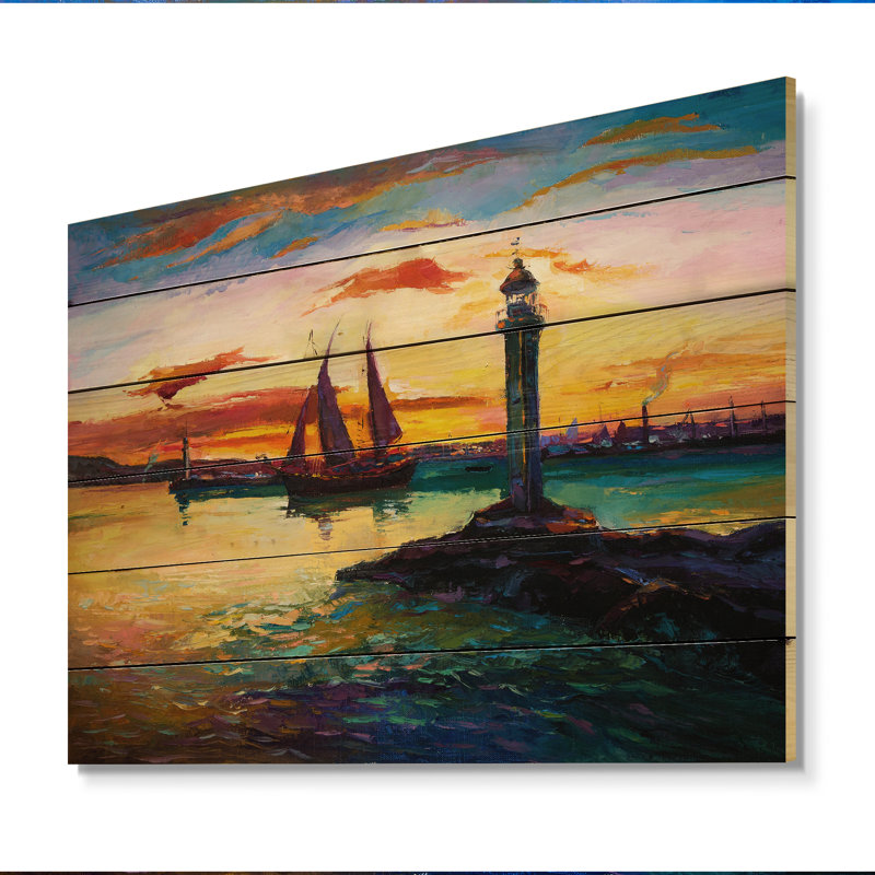 Scène portuaire - impression d'art mural nautique et côtier en bois, H 16 po x l 32 po x P 1 po