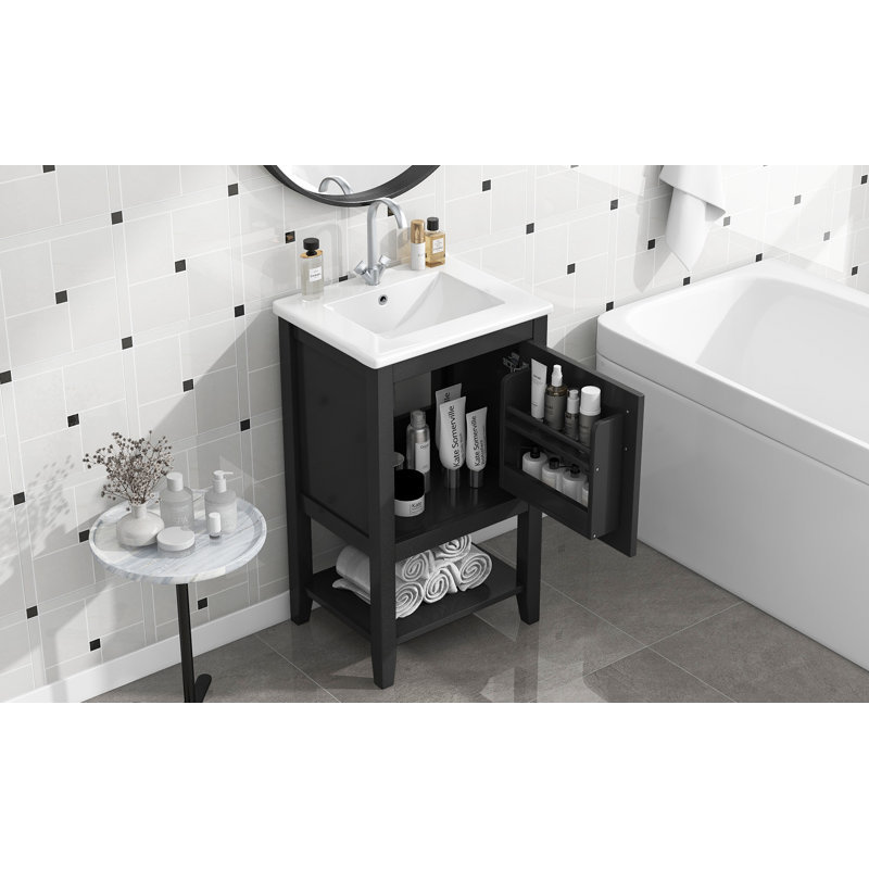 Meuble-lavabo moderne 20 po avec lavabo en céramique et porte à fermeture en douceur Leeward, Noir
