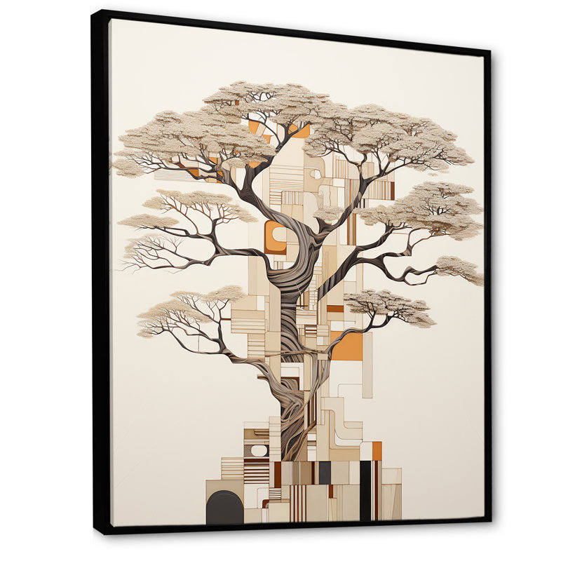 «Baobab Tree Beige Minimalisme IV», reproduction d'art sur toile, Cadre flottant noir, H 20 po x l 12 po