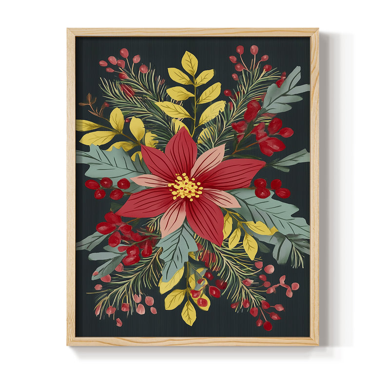 «Christmas Holiday Art CXI», reproduction encadrée - bois massif, Naturel, H 11 po x l 9 po