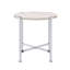 Table de bout ronde avec support en forme de X en chêne blanc et chrome.