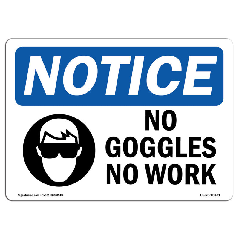 Panneau en aluminium No Goggles No Work 12 x 18