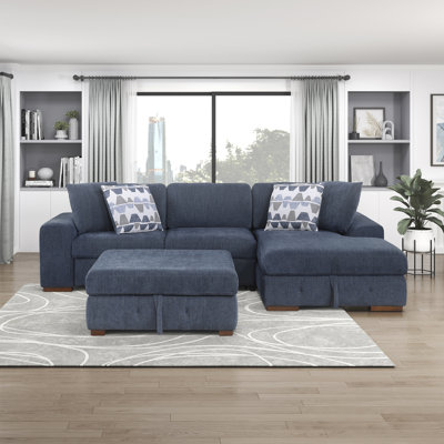 Odesser 115" W 3-Piece Chenille Sleeper Sectional 