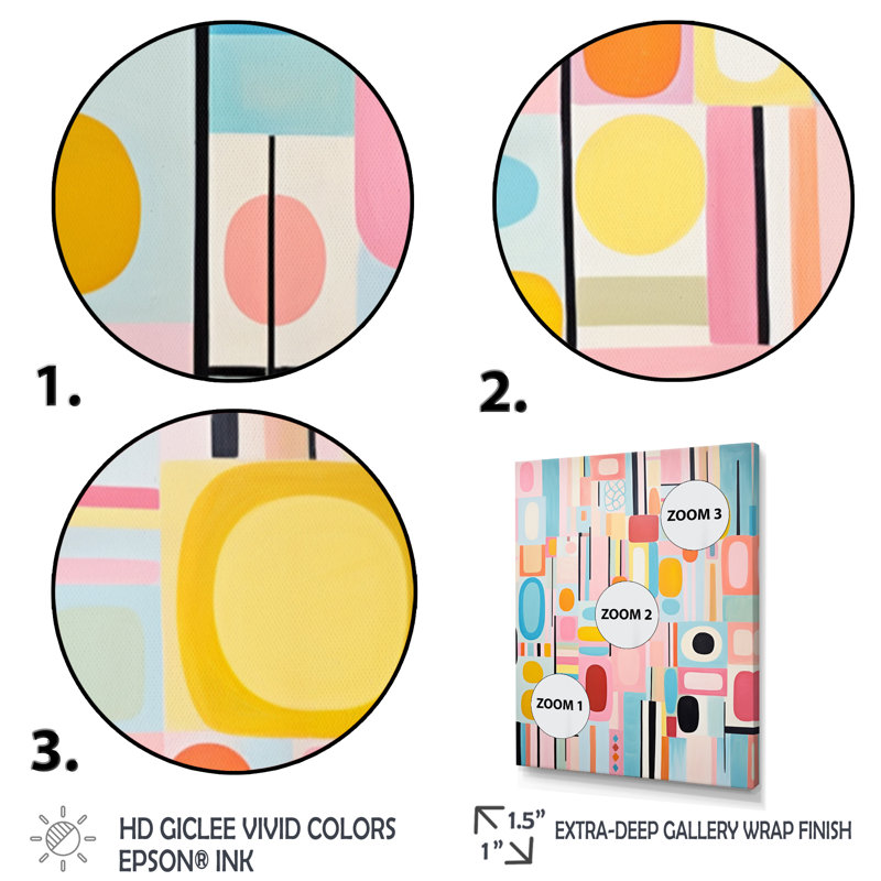 «Pink Mid Century Playful Patterns V», reproduction sur toile abstraite, H 20 po x l 12 po x P 1 po, Toile tendue