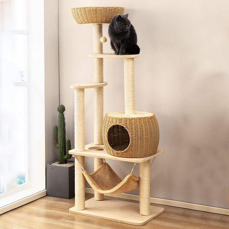Arbre à chat 4 niveaux avec condons, perchoir, poteaux à griffer, H 57,87 po x l 15,75 po x L 22,83 po