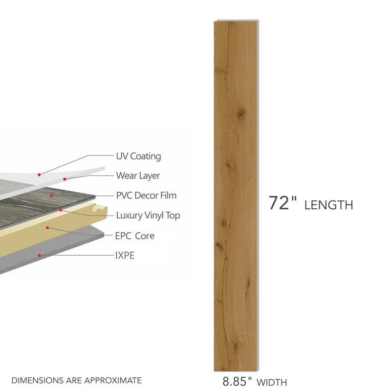 VERDEJO |  Planche en vinyle de luxe 8,85 po x 72 po x 12,0 mm / 30 mil Välinge Dry Clic®