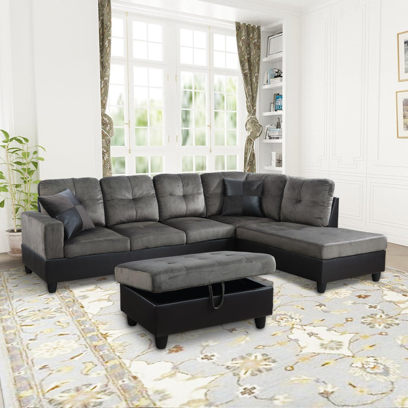 3-Piece Flannel  Sectional Sofa, Right Hand Facing, Taupe