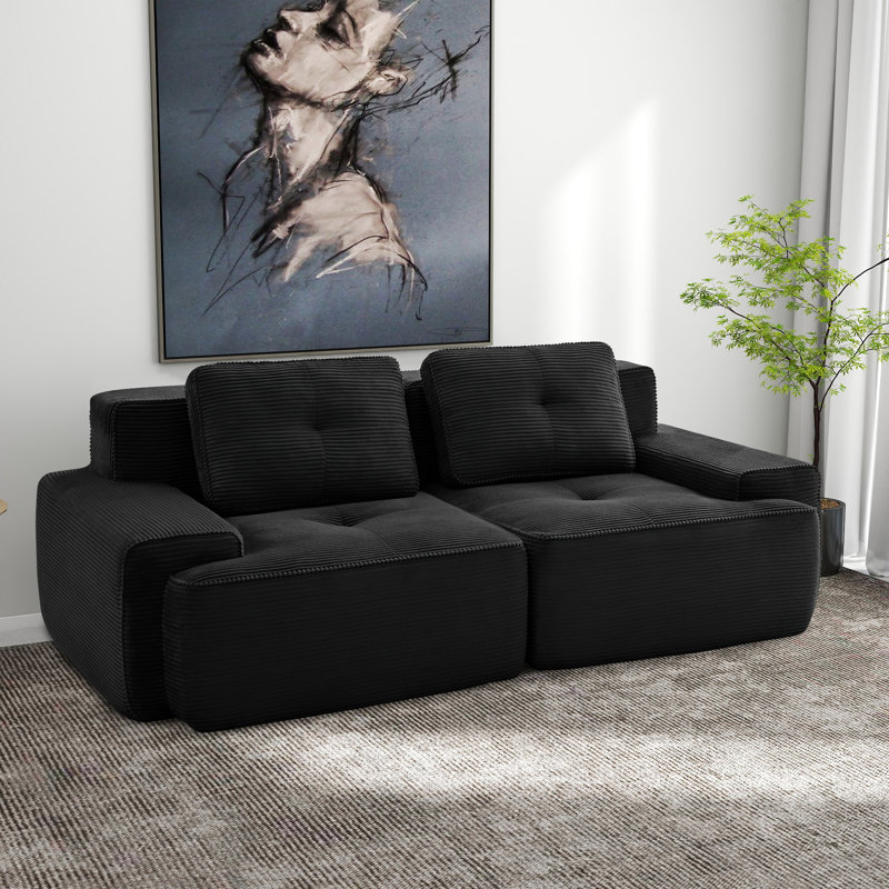 Canapé modulaire modulaire 2 places 82 po pour le salon, tissu velours côtelé 82 po, Noir