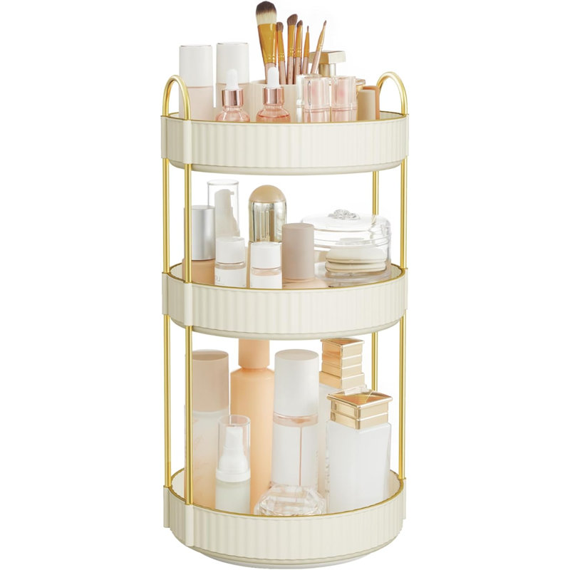 Organisateur de maquillage, comptoir rond rotatif à 3 niveaux pour la peau, personnalisable, organisateur de coiffeuse pour articles de toilette, plateau tournant, cadeau, nuage blanc UJKA011W01
