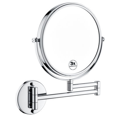 Miroir de maquillage grossissant de 8 pouces, fixation murale à DEL, 12 rallonges, grossissement 1 / 3x, rotation de 360 degrés, bouton imperméable pour le rasage de la coiffeuse, miroir