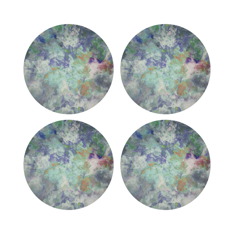 Impressionism Vegan Leather Round Placemats, Green