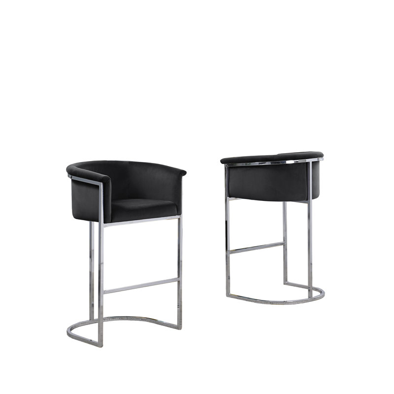 Maebelle Velvet Barstool 29" (Single Chair), Black, Silver