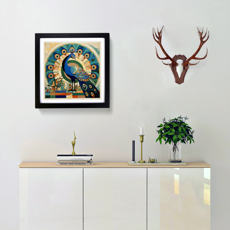 Peacock Constructivism No.1 - Framed Print, Black