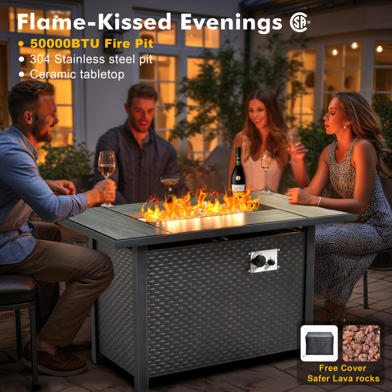 7 - Person Patio Furniture Set With Chairs, Outdoor Wicker Rattan Seating Group With Cushions, All Weather Sofa Conversation Set With Fire Pit Table For Garden Backyard