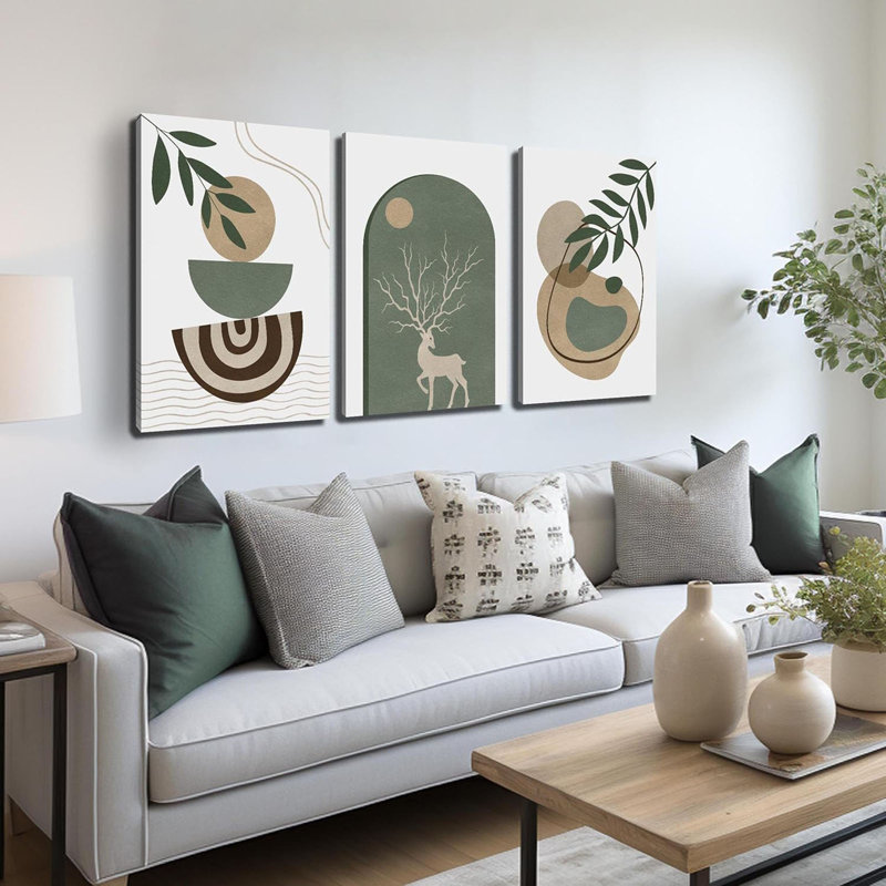 Boho Sun, ensemble d'art sur toile, ensemble de 3, plantes abstraites, géométriques et botaniques, minimalistes, abstraites