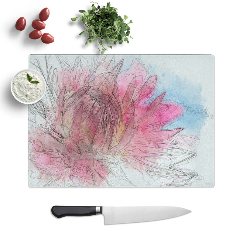 Tempered Glass Flower Chopping Board, 39 cm W x 28.5 cm L