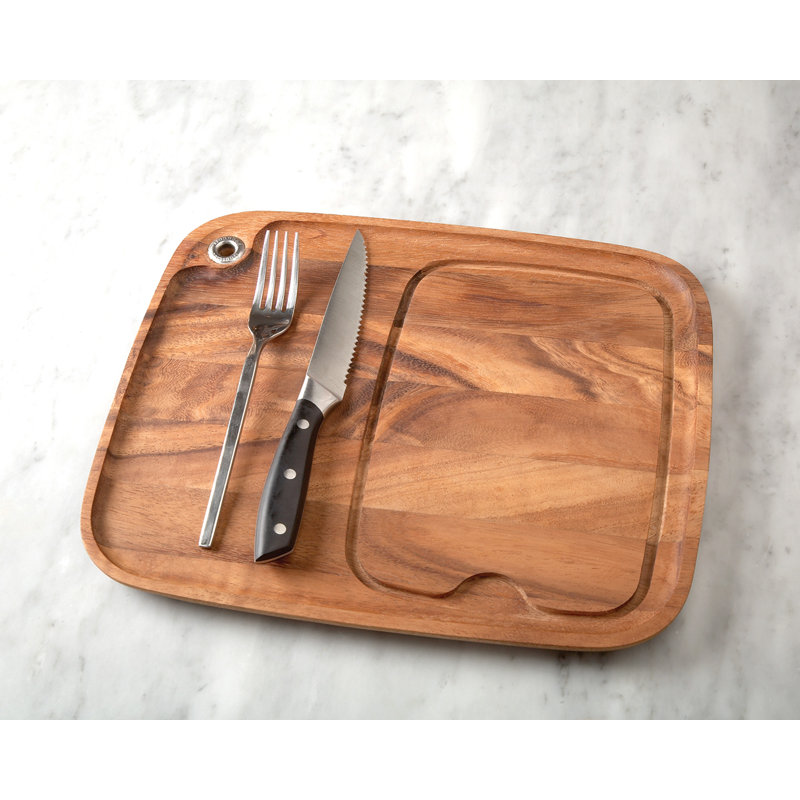Acacia Wood Rectangular Steak Barbecue Plate with Juice Groove