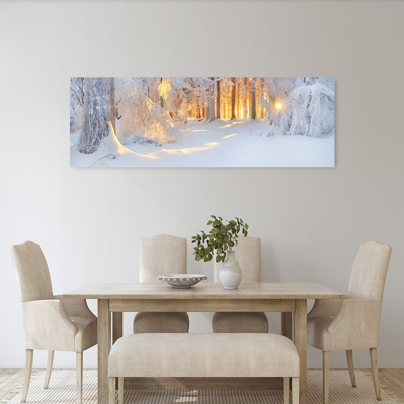 «Golden Winter Woods Peaceful Serene Tranquil Forest Landscape», art mural, H 20 po x l 60 po