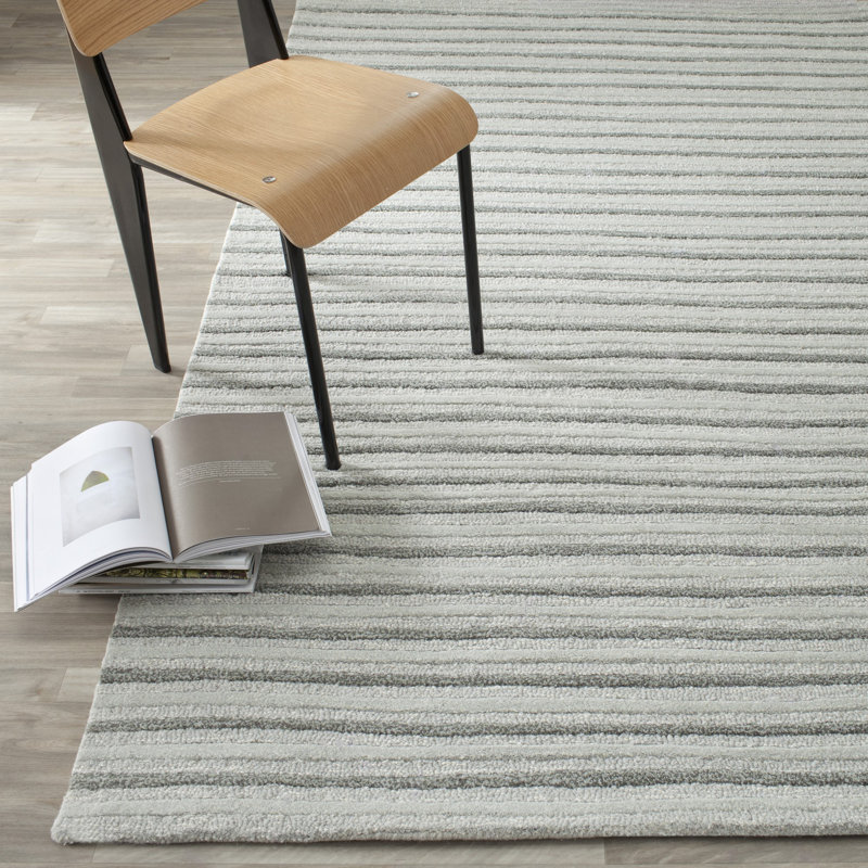Schmier Martha Stewart Hand Tufted Wool/Viscose Striped Rug in Gray, Rectangle 5' x 8'