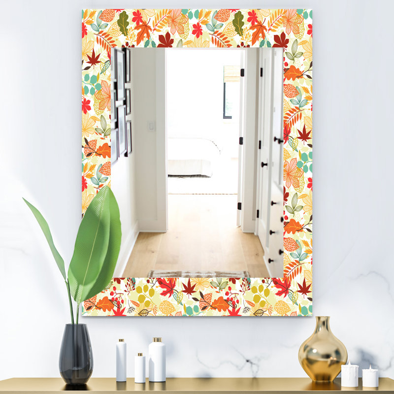 Miroir mural à feuilles d’automne stylisées, H 24 po x l 32 po