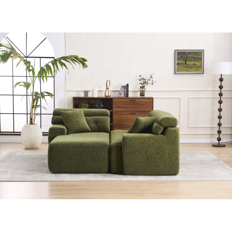 Luxueux canapé modulaire en L avec sièges profonds, accoudoirs larges et coussins pour un confort ultime, Vert antique