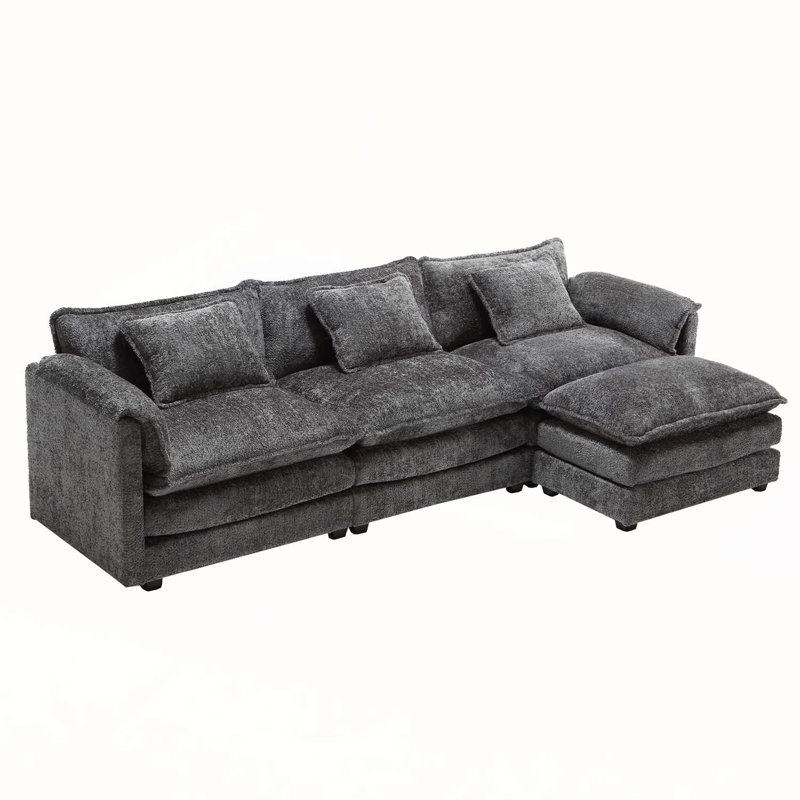 112 Inch Oversized Sectional Sofa Cloud Couch, Modern Chenille L Shaped Modular Sleeper with Moveable Ottoman & Memory Foam