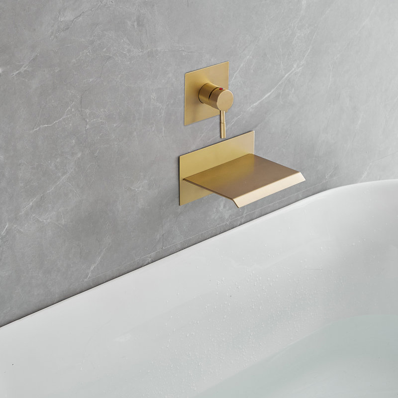 Single Handle Wall Mount Spout Waterfall Tub Faucet Bathtub Filler, Brushed Gold