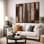 «Vintage Industrial Brown Neutral Abstract Triptych», reproduction d'art sur toile encadrée très grande, 3 pièces