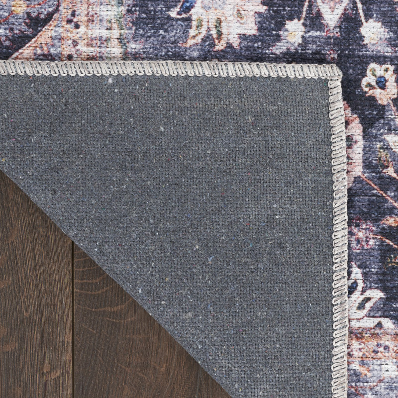 Fien Machine Washable Persian Navy Ivory Area Rug, Rectangle 7'10" x 9'10"
