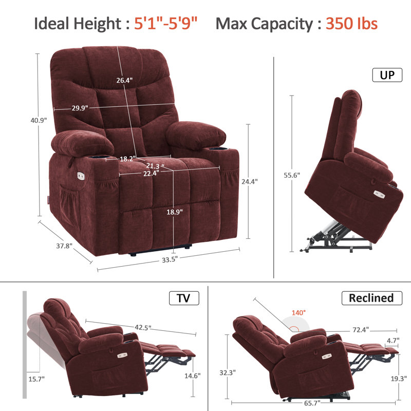 85.1cm Wide Lift Assist Standard Recliner, Wine Red 