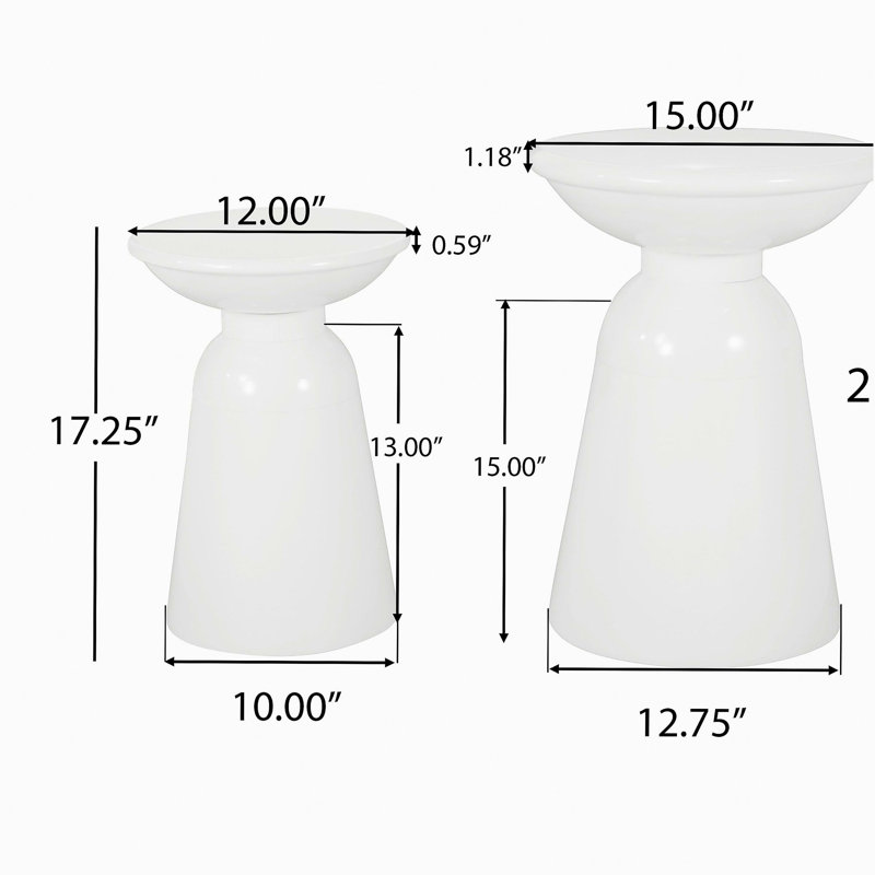 Table de bout en métal, ensemble de 2, Blanc