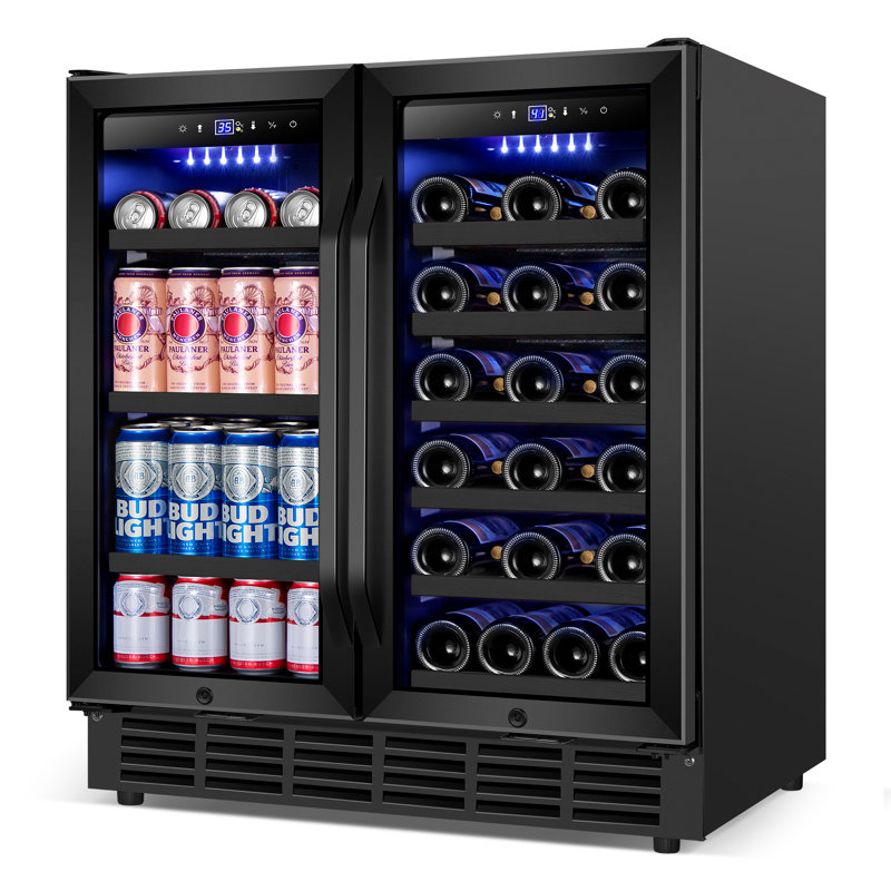 Réfrigérateur à vin et à boissons à deux zones de 30 pouces avec éclairage à DEL, tablettes réglables et serrures de porte de sécurité - peut contenir 29 bouteilles et 110 canettes, autoportantes ou encastrées