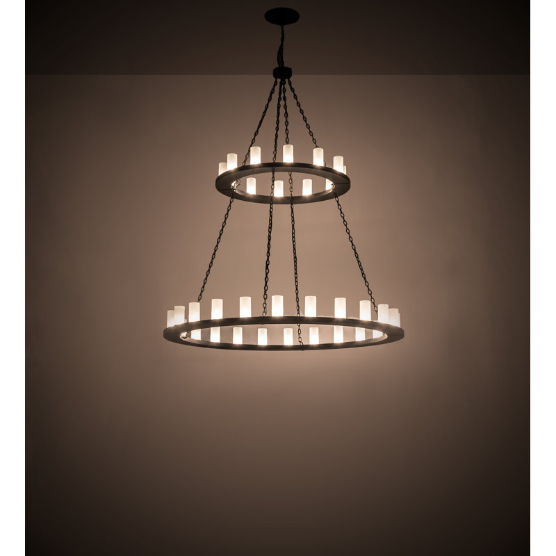Black Two-Tier 36-Light Wagon Wheel Chandelier