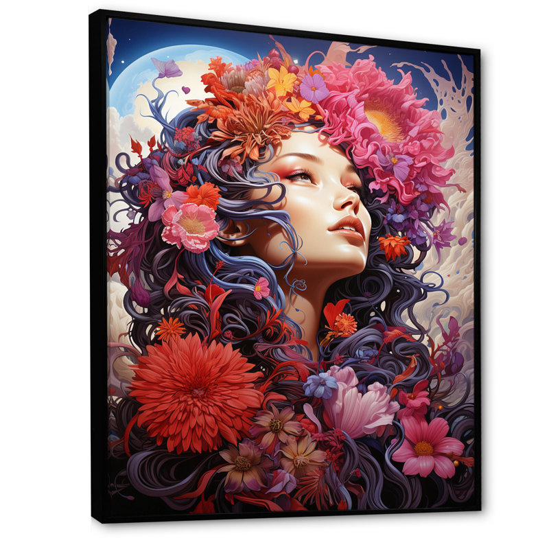 Glorious Blossoming Flower Goddess I, reproduction sur toile, H 20 po x l 12 po x P 1 po, Cadre flottant noir