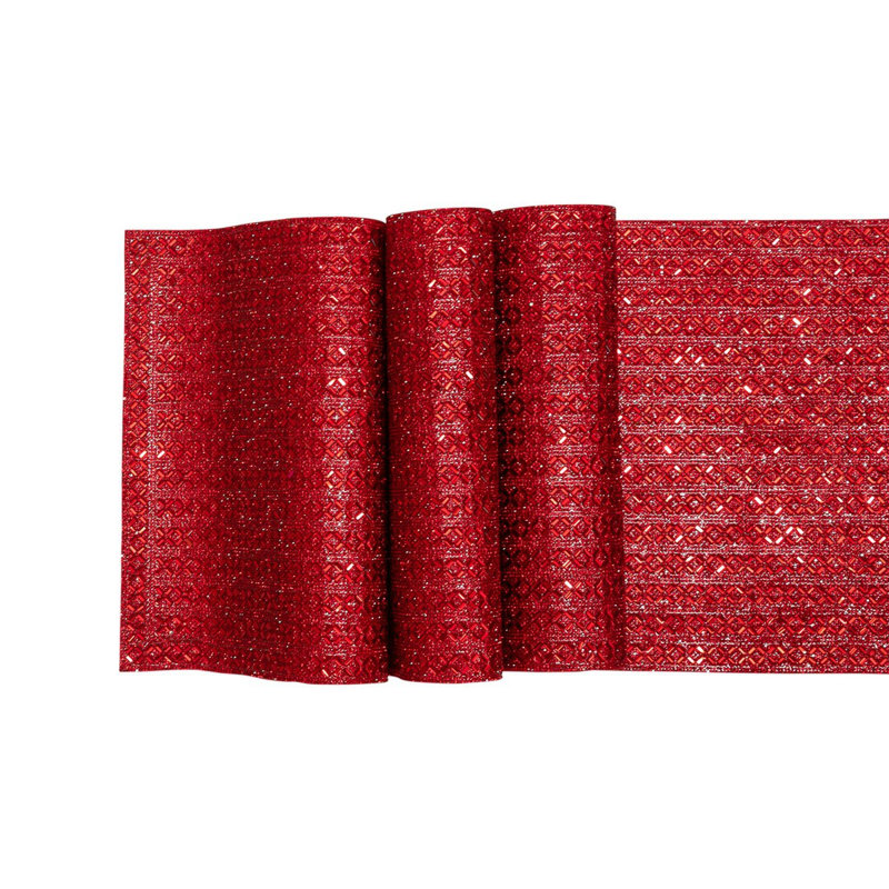 Chemin de table Sparkles Home Madison Avenue | Motif strass en X | Décoration élégante, Rouge, 90 po x 13 po