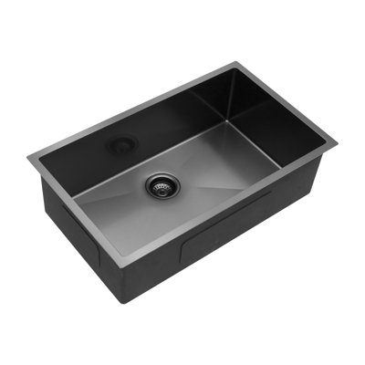 Évier de cuisine encastrable 33 po x 19 po x 10 po - Noir mat, T304 pour une durabilité prolongée, une résistance à la rouille et aux taches, calibre 16, revêtement nano, R10 coins en acier pour nettoyage de cuisine efficace, à