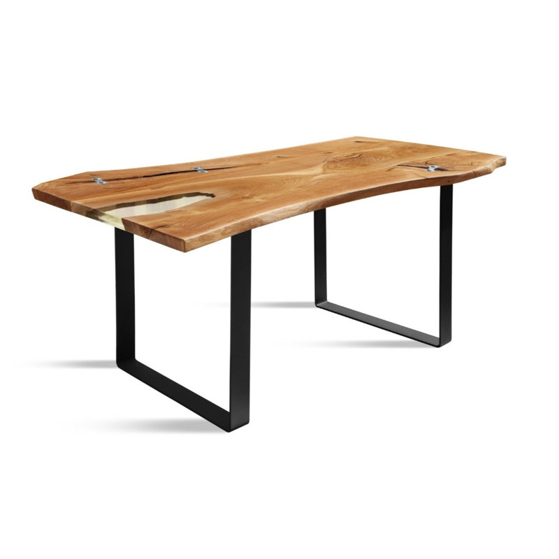 McSherrystown Oak Solid Wood Top Metal Base Dining Table