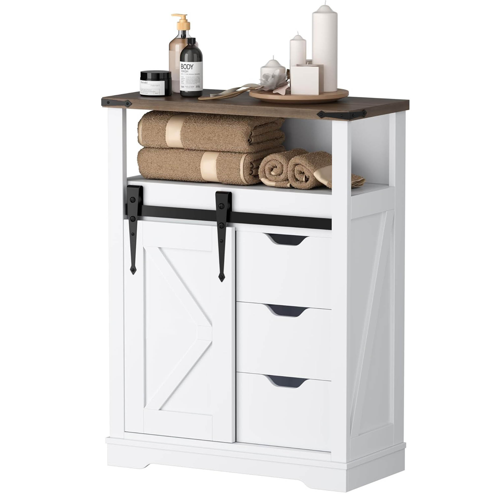 Gracie Oaks Bathroom Floor Cabinet, Farmhouse Storage Cabinet With ...