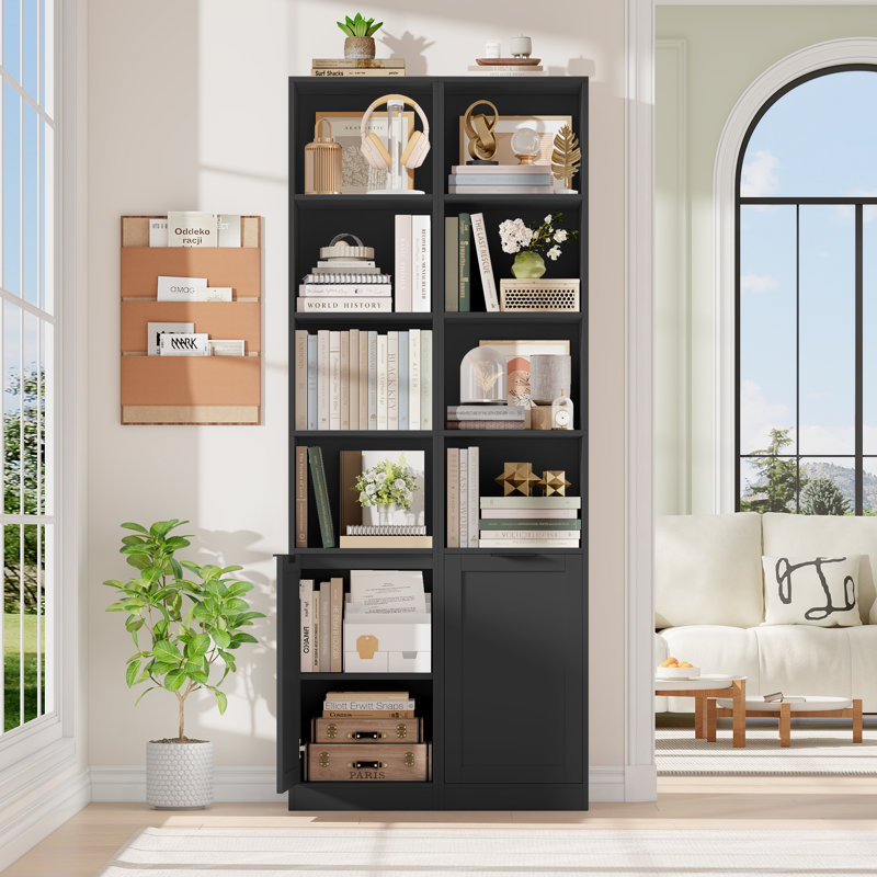 📚 73.4" Tall Slim Bookcase, Storage Tower with Cabinet & 6 Shelves, Modern MDF Bookshelf for Living Room, Office, Bedroom