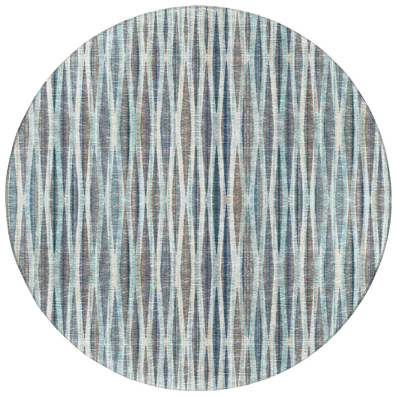 Tapis intérieur / extérieur en polyester tissé à la machine Thera bleu / gris, Rond 8 pi