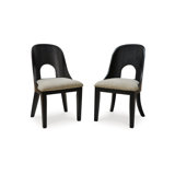 Robeck Dining Side Chair Set Of 2, Herringbone Polyester, Black Wood