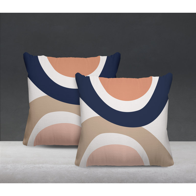 Jeté carré en polyester / mélange de polyester intérieur / extérieur, L 19 po x H 19 po, Saumon / bleu marine / beige